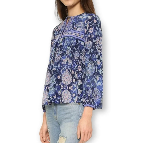 Rebecca Taylor Silk Dreamweaver Paisley Bohemian Peasant Blouse Indigo Size 6 - Picture 7 of 16